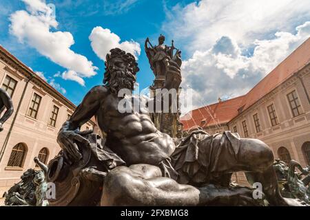 Statues at Wittelsbacher Brunnen by Antiquarium in Germany Stock Photo