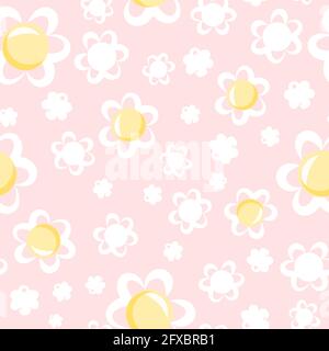 Seamless abstract illustration. Meadow and flowers background. Cartoon flat style. vector Stock Vector