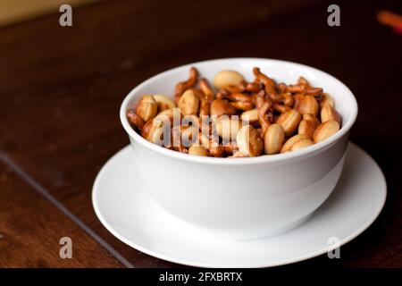 Salty snacks on the table Stock Photo
