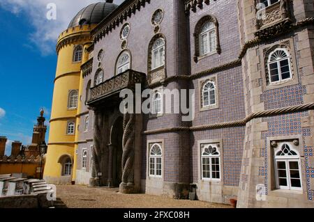 Portugal, Sintra. Partial view of the Pena Palace complex, conceived as a summer residence for the royal family. Built in 19th century by Wilhelm Ludwig von Eschwege (1777-1855). Stock Photo