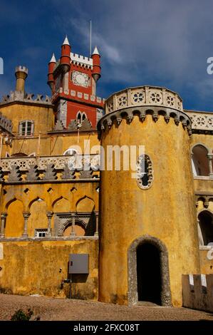 Portugal, Sintra. Partial view of the Pena Palace complex, conceived as a summer residence for the royal family. Built in 19th century by Wilhelm Ludwig von Eschwege (1777-1855). Stock Photo