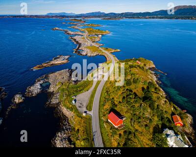 Norway, More og Romsdal, Aerial view of Atlantic Ocean Road stretching across archipelago in Norwegian Sea