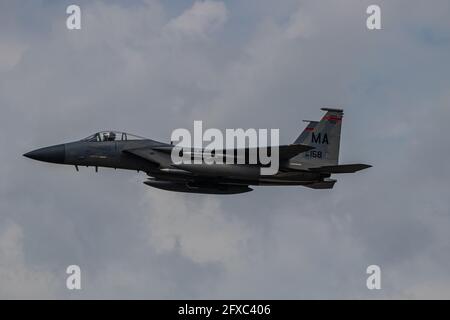 Montreal, Quebec, Canada - 05 26 2021: NORAD exercise in Montreal. The USAF and RCAF practice together in the Montreal city area. An F15 Eagle. Stock Photo