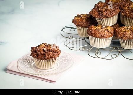 Chocolate muffins with chocolate chips Stock Photo