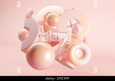 Abstract geometric shapes floating in the air, 3d rendering. Pastel ...