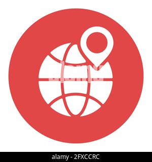 Earth planet and location marker on it vector white glyph icon. International delivery. E-commerce sign. Graph symbol for your web site design, logo, Stock Vector