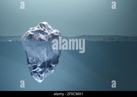 Low poly iceberg floating in water. Huge hidden part. Illustration. 3d render Stock Photo