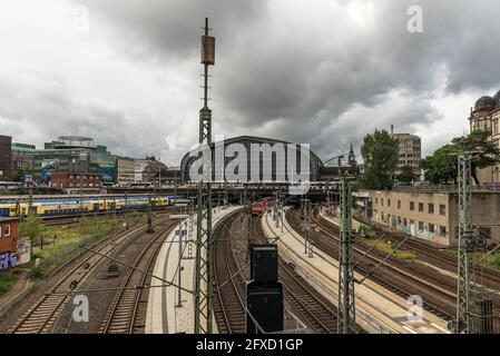 View from the Altmann Bridge on the building of Hamburg Central Station, Germany Stock Photo