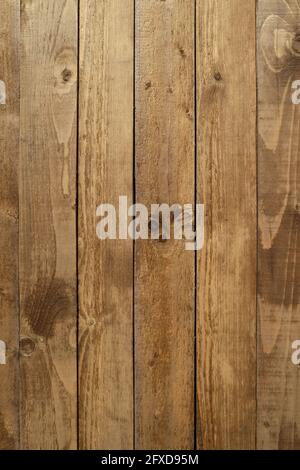 Retro style vintage brown painted wooden textured boards as background front view vertical close-up Stock Photo