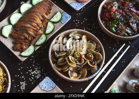 Various Japanese style dishes on the restaurant table Stock Photo