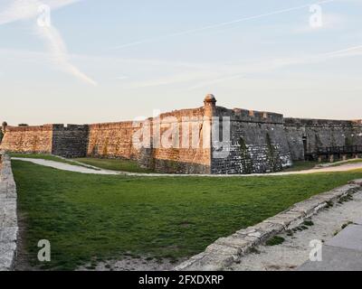 The Castillo de San Marcos (Spanish for 'St. Mark's Castle') a 1600s masonry Spanish fort guarding Mantanzas Bay in St Augustine Florida, USA. Stock Photo