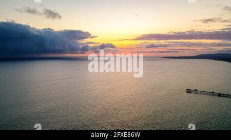 Over the Water, Orange County Sunset with San Clemente Pier Stock Photo