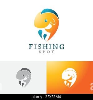 Happy Fish Fishing Spot Location Application Logo Stock Vector