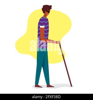 blind man walking with stick vector illustration in flat style Stock Vector