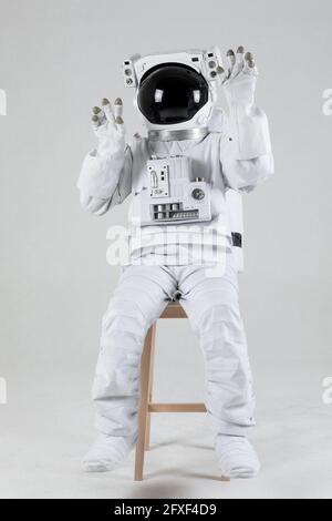 astonaut and virtual reality screen, white background Stock Photo