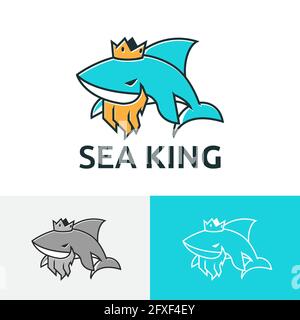 Bearded Sea King Elder Shark Whale Cartoon Logo Stock Vector