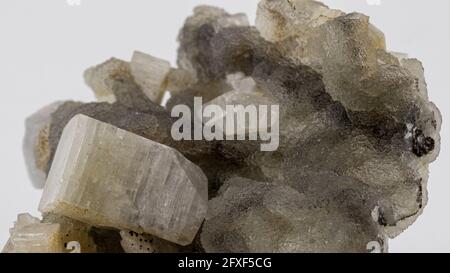 Mineral sample of several tipology of crystals on a white background Stock Photo