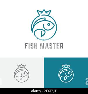 Top Fishing King Master Circle Crown Logo Stock Vector