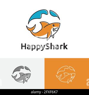 Happy Friendly Shark Swimming in Sea Cartoon Logo Stock Vector