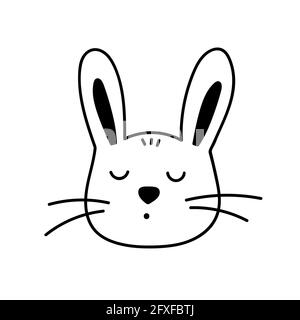 Cute face of a sleepy bunny isolated on white background. Vector hand-drawn illustration in doodle style. Suitable for Easter designs, cards Stock Vector