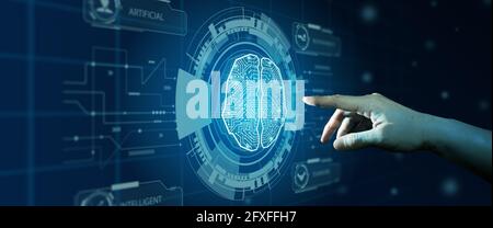 Artificial intelligence, Ai Concept. Businessman using Automation technology and Machine learning in business internet technology. Stock Photo
