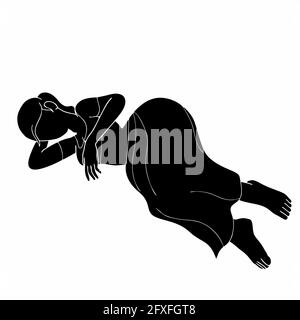 silhouette of Indian women lying on the floor illustrated on white background Stock Photo