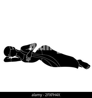 silhouette of Indian women lying on the floor illustrated on white background Stock Photo