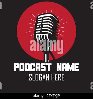 podcast logo desain with vintage microphone Stock Vector