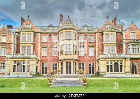 The south facade of Sandringham house, the Queen of England's country house in Norfolk, closed due to covid-19, May 2021. Stock Photo