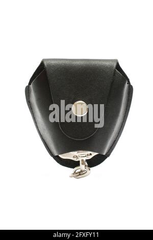 black leathers case for handcuffs isolated Stock Photo