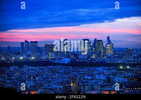 Paris, France, September 28, 2017: View on the skyline with Eiffel Tower and the boulevards built in the mid-19th century. Stock Photo