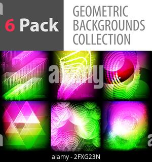 Collection of modern colorful fluid geometric backgrounds Stock Vector