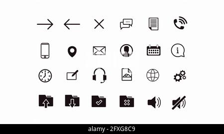 Web Icon Set. Set of black and white flat simple illustrations for a website Stock Vector