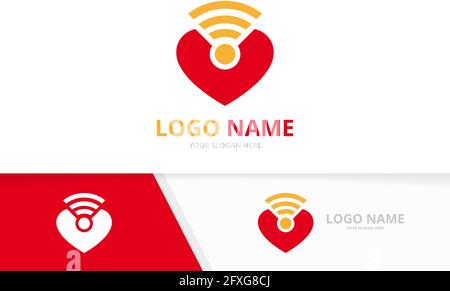 Heart and wifi logo combination. Love signal logotype design template. Stock Vector
