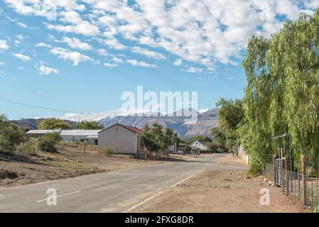 KLAARSTROOM, SOUTH AFRICA - APRIL 5, 2021: A street scene, with buildings, in Klaarstroom in the Western Cape Karoo Stock Photo