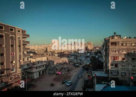 Beit Lahia City before and after the features of a residential neighborhood changed as a result of the Israeli war on Gaza, on May 26. 2021. Photo by Ramez Habboub/ABACAPRESS.COM Stock Photo