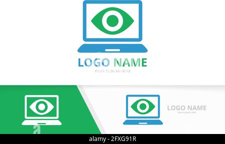 Vector eye and notebook logo combination. Unique computer logotype design template. Stock Vector
