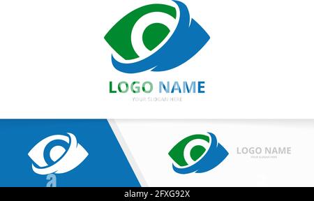 Minimalist eye logo combination. Unique multimedia vision logotype design template. Stock Vector