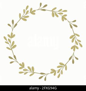Round frame from leaves, vector. Circular botanical natural shape. Deciduous hollow element. Ready-made template for postcards or congratulations. Stock Vector