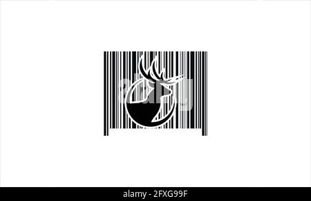 Black and white Christmas reindeer barcode icon logo vector illustration Stock Vector