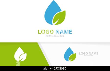 Vector water drop and leaf logo combination. Unique organic water logotype design template. Stock Vector
