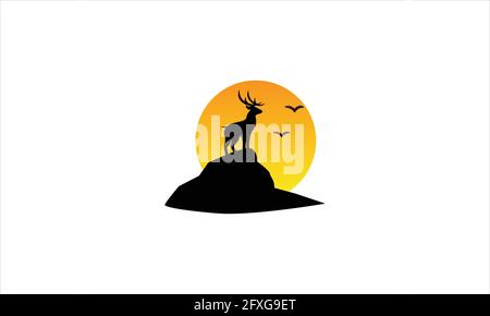 deer on top of mountain icon logo vector illustration Stock Vector