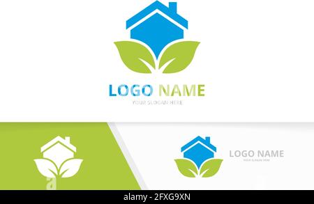 Organic real estate logo combination. House and leaves logotype design template. Stock Vector
