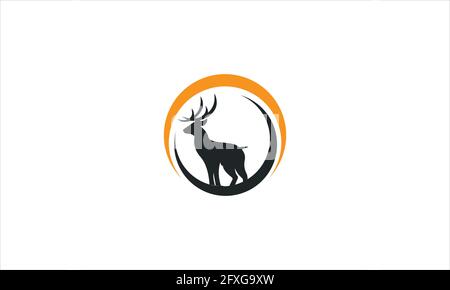 Deer in circle  icon Logo in flat Design vector illustration Stock Vector
