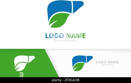 Organic liver logo combination. Unique internal organ and leaf logotype design template. Stock Vector