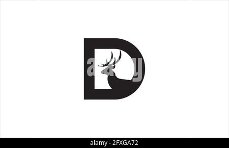 letter D for deer logo line art style simple minimalist deer icon vector illustration Stock Vector