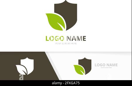 Organic shield logo combination. Security and leaf logotype design template. Stock Vector