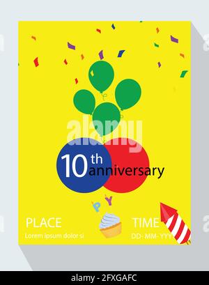 Birthday party invitation card. You are invited! 10th birthday anniversary! Stock Vector