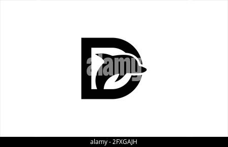 D Letter Dolphin Fish  icon Logo vector illustration in black color Stock Vector