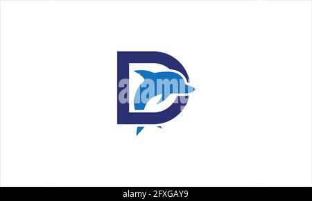 D Letter Dolphin Fish  icon Logo vector  illustration design Stock Vector